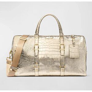Michael Kors XL Metallic Crocodile Embossed Leather Weekender Bag in Gold #30F4G